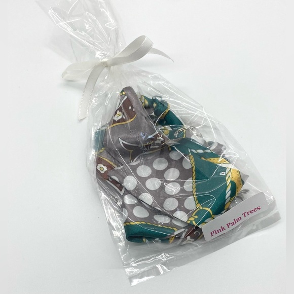 Green/Gray/White Mod Pattern Satin Scarf Necklace w/ Silver Charms Preppy - Picture 9 of 9